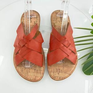 Born Mona Women Sandal Size 10 Red Vegan Flat Thong Slide Flower Flip Flop Shoe